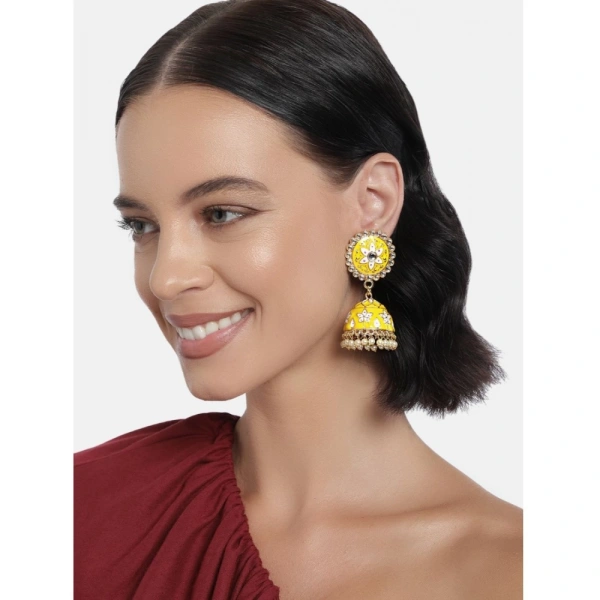 Shopnav Women's Rose Gold Plated Alloy Earrings (Yellow) - Yellow