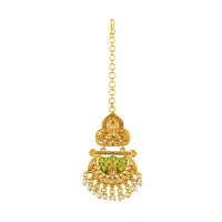 Shopnav Women's Rose Gold Plated Alloy Kundan Earrings & Mangtikka (Green) - Green
