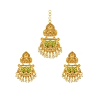 Shopnav Women's Rose Gold Plated Alloy Kundan Earrings & Mangtikka (Green) - Green