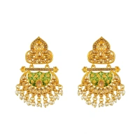 Shopnav Women's Rose Gold Plated Alloy Kundan Earrings & Mangtikka (Green) - Green