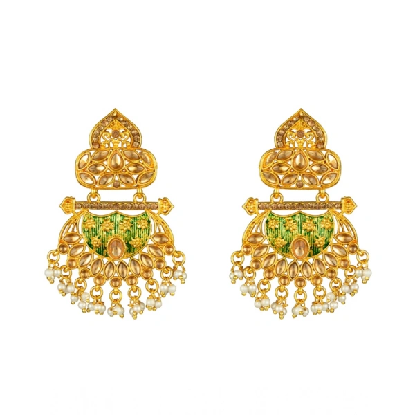 Shopnav Women's Rose Gold Plated Alloy Kundan Earrings & Mangtikka (Green) - Green