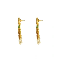 Shopnav Women's Rose Gold Plated Alloy Kundan Earrings & Mangtikka (Red & Green) - Red -amp; Green