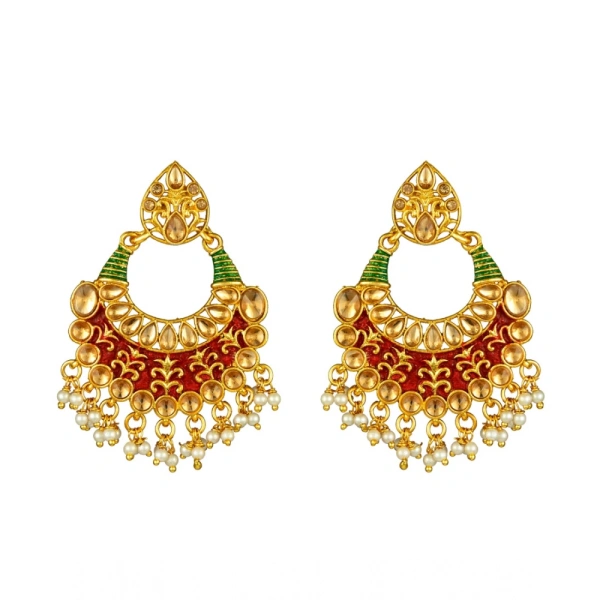 Shopnav Women's Rose Gold Plated Alloy Kundan Earrings & Mangtikka (Red & Green) - Red -amp; Green
