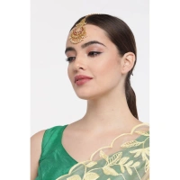 Shopnav Women's Rose Gold Plated Alloy Kundan Earrings & Mangtikka (Maroon) - Maroon