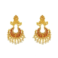 Shopnav Women's Rose Gold Plated Alloy Kundan Earrings & Mangtikka (Maroon) - Maroon