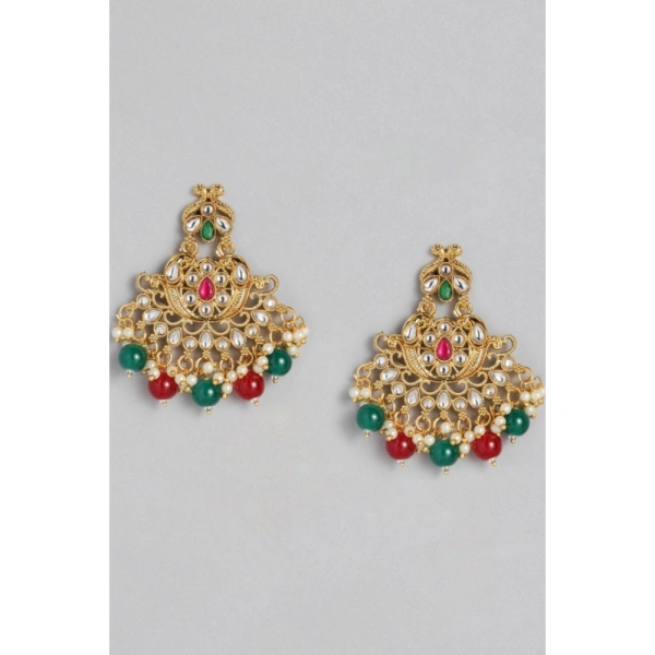 Shopnav Women's Rose Gold Plated Alloy Kundan Earrings & Mangtikka (Red & Green) - Red -amp; Green