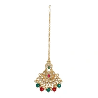 Shopnav Women's Rose Gold Plated Alloy Kundan Earrings & Mangtikka (Red & Green) - Red -amp; Green