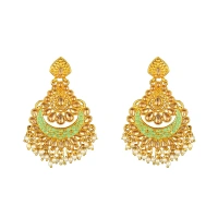 Shopnav Women's Rose Gold Plated Alloy Kundan Earrings & Mangtikka (Green) - Green