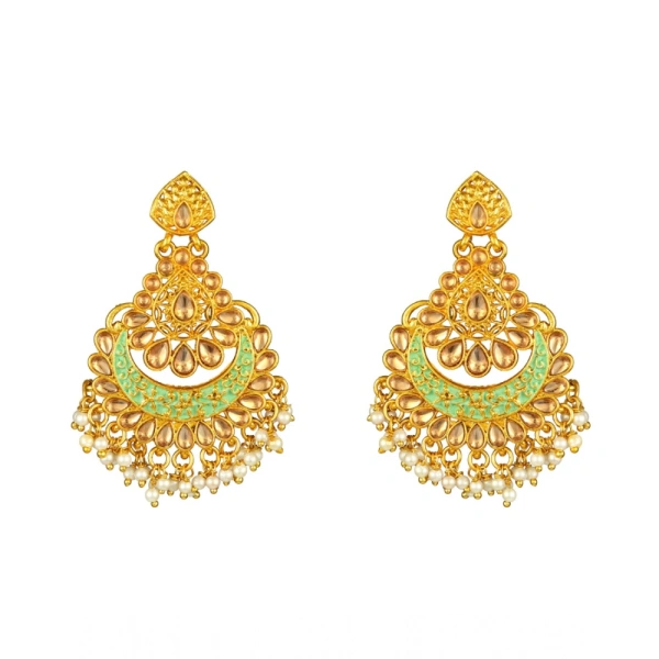 Shopnav Women's Rose Gold Plated Alloy Kundan Earrings & Mangtikka (Green) - Green