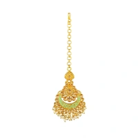 Shopnav Women's Rose Gold Plated Alloy Kundan Earrings & Mangtikka (Green) - Green
