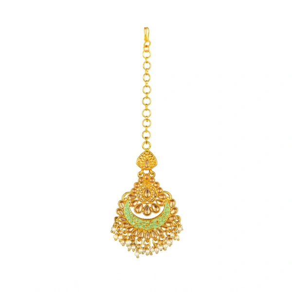 Shopnav Women's Rose Gold Plated Alloy Kundan Earrings & Mangtikka (Green) - Green