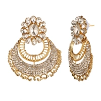 Shopnav Women's Rose Gold Plated Alloy Kundan Earrings & Mangtikka (White) - White