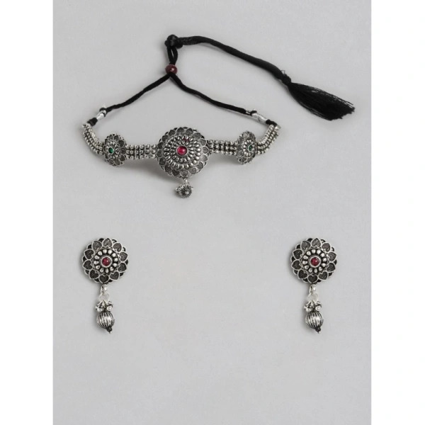 Shopnav Women's Rose Gold Plated Alloy Necklace & Earings Set (Silver) - Silver