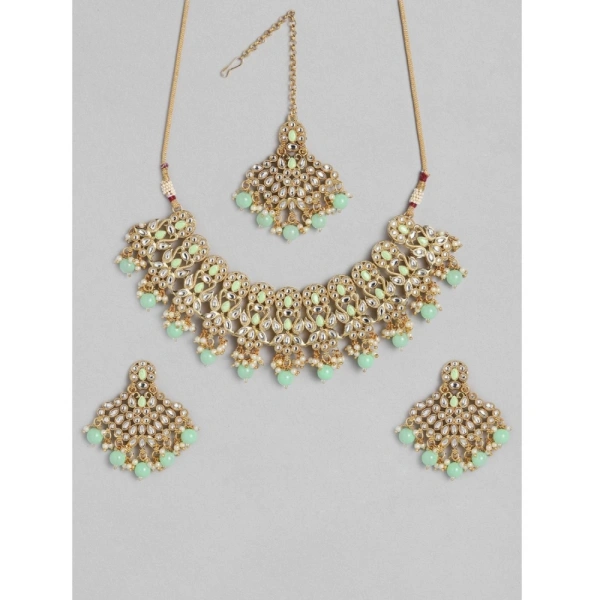 Shopnav Women's Rose Gold Plated Alloy Necklace & Earings Set (Light Green) - Light Green