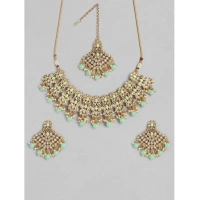 Shopnav Women's Rose Gold Plated Alloy Necklace & Earings Set (Light Green) - Light Green