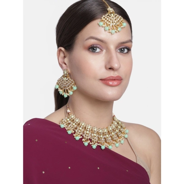 Shopnav Women's Rose Gold Plated Alloy Necklace & Earings Set (Light Green) - Light Green