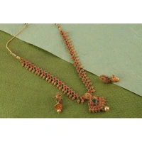 Shopnav Women's Rose Gold Plated Alloy Necklace & Earings Set (Green & Red) - Green -amp; Red