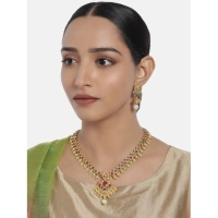 Shopnav Women's Rose Gold Plated Alloy Necklace & Earings Set (Green & Red) - Green -amp; Red