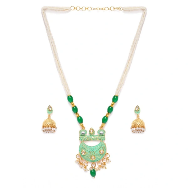 Shopnav Women's Rose Gold Plated Alloy Necklace & Earings Set (Green) - Green