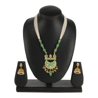 Shopnav Women's Rose Gold Plated Alloy Necklace & Earings Set (Green) - Green
