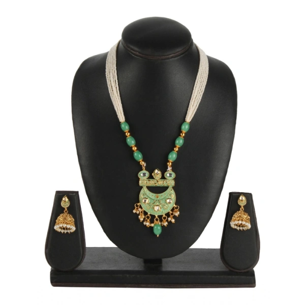 Shopnav Women's Rose Gold Plated Alloy Necklace & Earings Set (Green) - Green