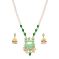 Shopnav Women's Rose Gold Plated Alloy Necklace & Earings Set (Green) - Green
