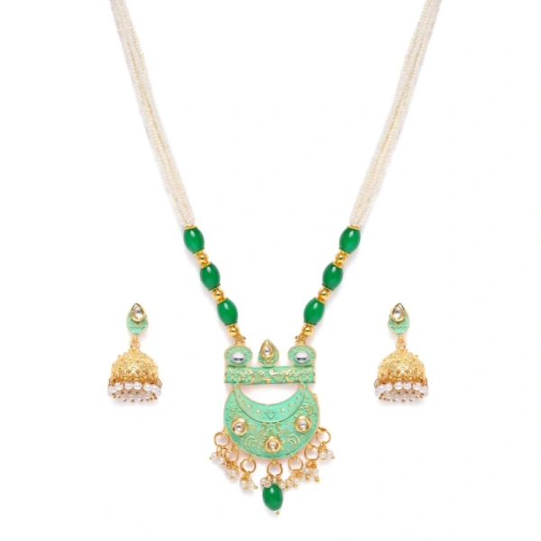 Shopnav Women's Rose Gold Plated Alloy Necklace & Earings Set (Green) - Green