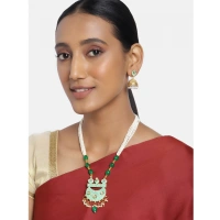 Shopnav Women's Rose Gold Plated Alloy Necklace & Earings Set (Green) - Green