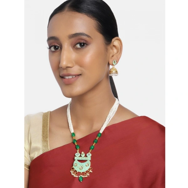Shopnav Women's Rose Gold Plated Alloy Necklace & Earings Set (Green) - Green