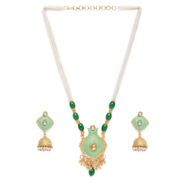 Shopnav Women's Rose Gold Plated Alloy Necklace & Earings Set (Green) - Green