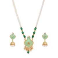 Shopnav Women's Rose Gold Plated Alloy Necklace & Earings Set (Green) - Green