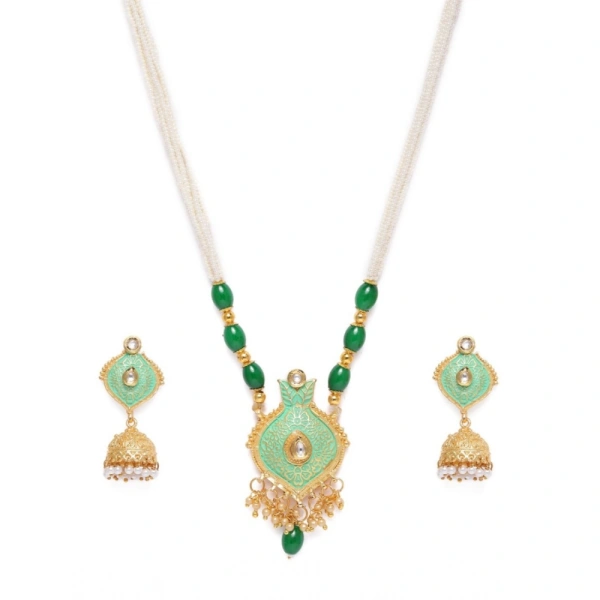 Shopnav Women's Rose Gold Plated Alloy Necklace & Earings Set (Green) - Green