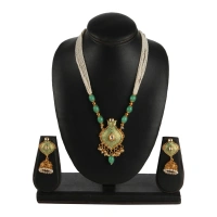 Shopnav Women's Rose Gold Plated Alloy Necklace & Earings Set (Green) - Green