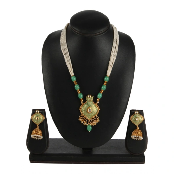 Shopnav Women's Rose Gold Plated Alloy Necklace & Earings Set (Green) - Green
