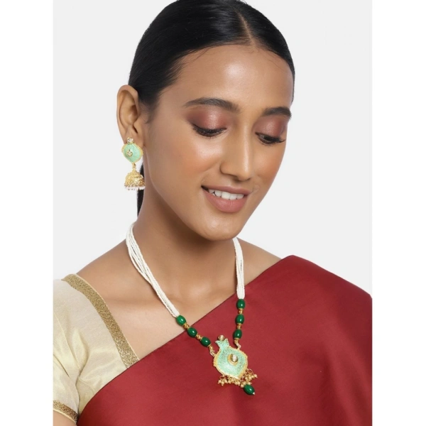 Shopnav Women's Rose Gold Plated Alloy Necklace & Earings Set (Green) - Green