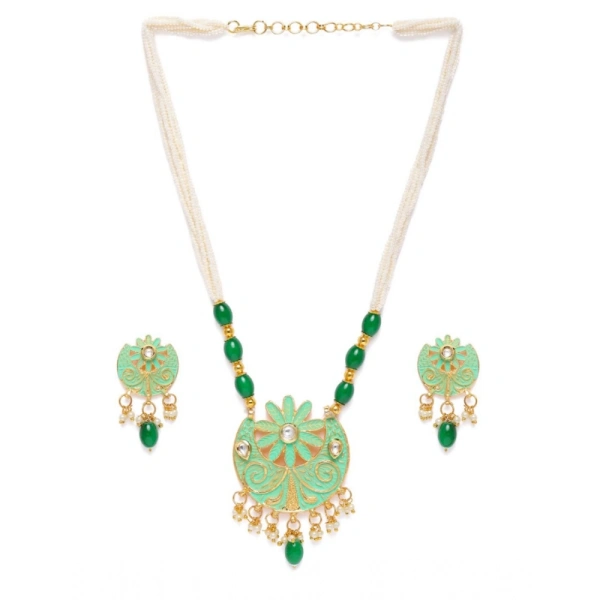 Shopnav Women's Rose Gold Plated Alloy Necklace & Earings Set (Green) - Green