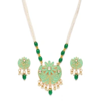 Shopnav Women's Rose Gold Plated Alloy Necklace & Earings Set (Green) - Green
