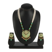 Shopnav Women's Rose Gold Plated Alloy Necklace & Earings Set (Green) - Green