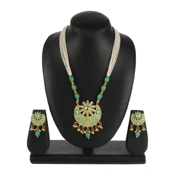 Shopnav Women's Rose Gold Plated Alloy Necklace & Earings Set (Green) - Green