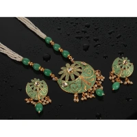 Shopnav Women's Rose Gold Plated Alloy Necklace & Earings Set (Green) - Green