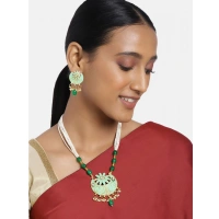 Shopnav Women's Rose Gold Plated Alloy Necklace & Earings Set (Green) - Green