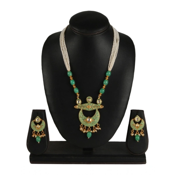 Shopnav Women's Rose Gold Plated Alloy Necklace & Earings Set (Green) - Green