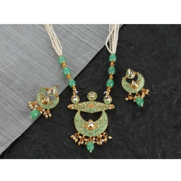 Shopnav Women's Rose Gold Plated Alloy Necklace & Earings Set (Green) - Green