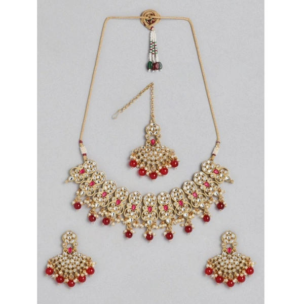Shopnav Women's Rose Gold Plated Alloy Necklace & Earings Set (Red) - Red