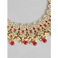 Shopnav Women's Rose Gold Plated Alloy Necklace & Earings Set (Red) - Red