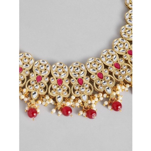Shopnav Women's Rose Gold Plated Alloy Necklace & Earings Set (Red) - Red