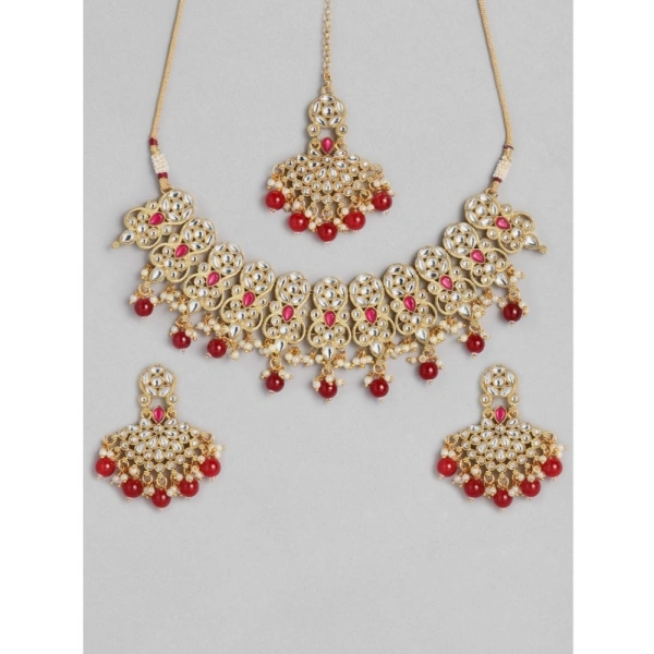 Shopnav Women's Rose Gold Plated Alloy Necklace & Earings Set (Red) - Red