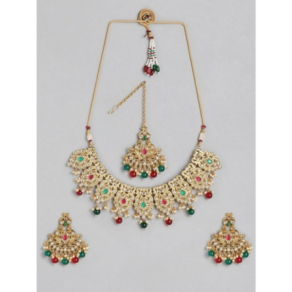 Shopnav Women's Rose Gold Plated Alloy Necklace & Earings Set (Light Green) - Light Green