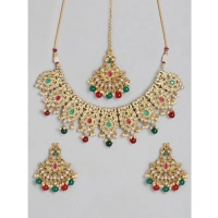 Shopnav Women's Rose Gold Plated Alloy Necklace & Earings Set (Light Green) - Light Green