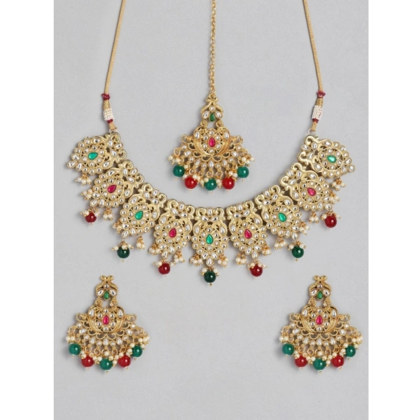 Shopnav Women's Rose Gold Plated Alloy Necklace & Earings Set (Light Green) - Light Green